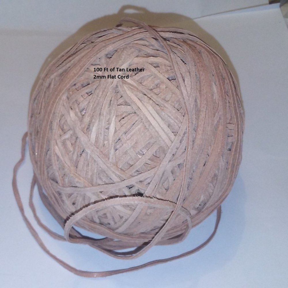 Tan Leather 2 mm Flat Cord 100 foot Ball